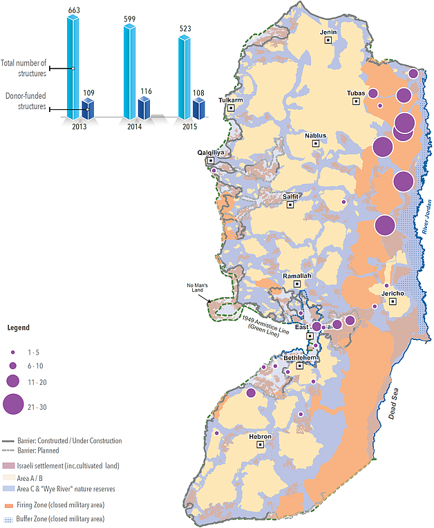 Map: Demolitions, conﬁscations/dismantlement of donor-funded assistance on grounds of lack of permit
