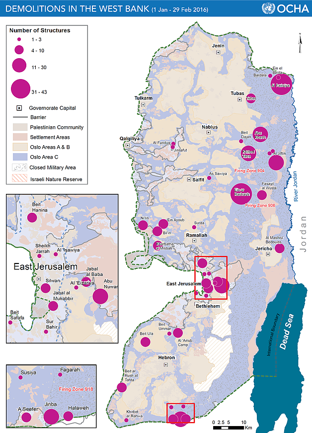 Map: demolitions in the West Bank