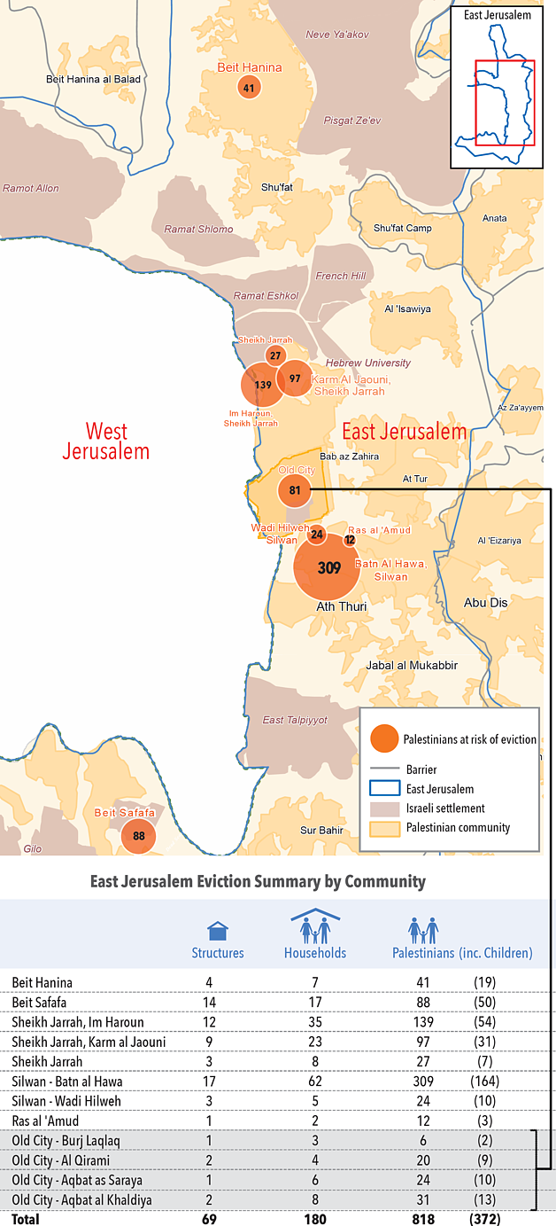 Map: East Jerusalem - Palestinians at risk of eviction