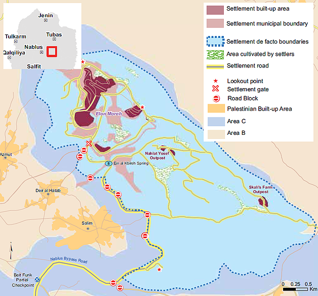 Map: Elon Moreh settlement: official and de facto boundaries