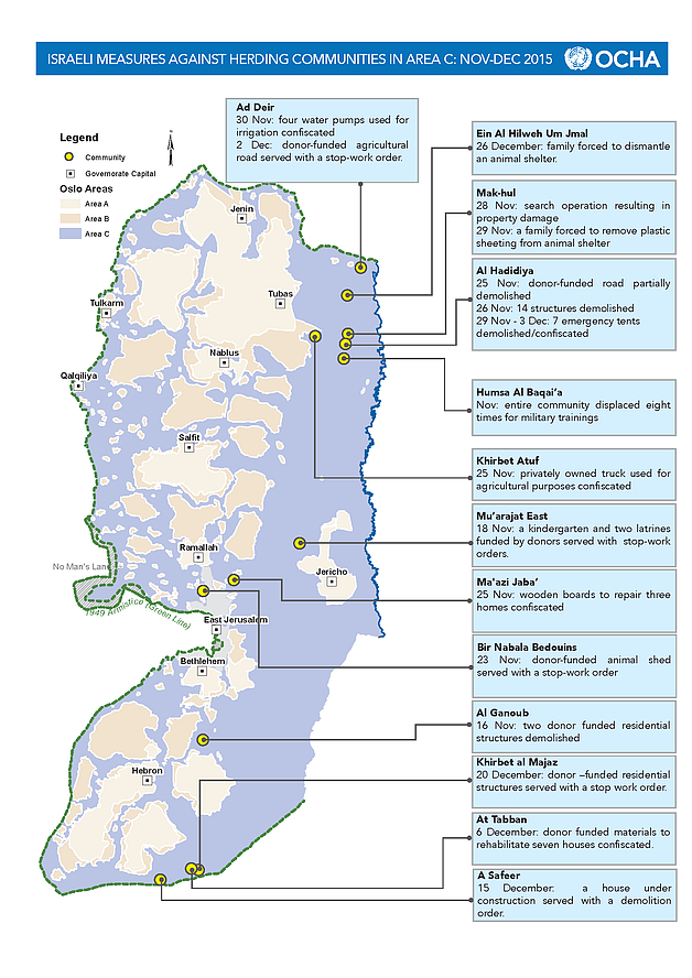 Map: Israeli measures against herding communities in Area C - Nov-Dec 2015