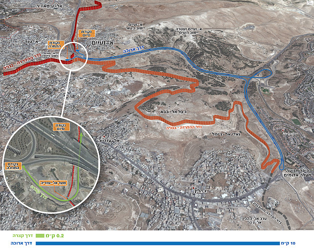 מפה: דרכי גישה מירושלים לא־זעיים