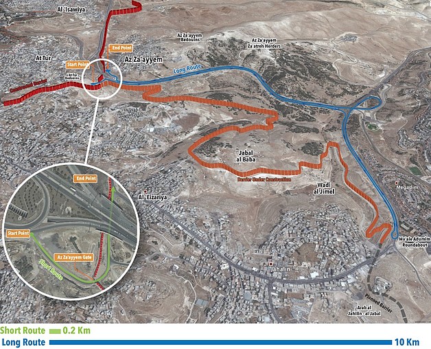 Map - Routes for Entering Az Za&#039;ayyem from Jerusalem