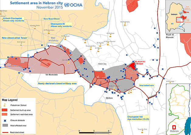 Map: Settlement area in Hebron city - November 2015
