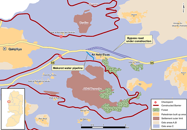OCHA Map of Qalqiliya: new road in An Nabi Elyas, May 2017