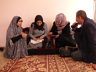 OCHA team surveying a displaced family in Rafah, December 2015