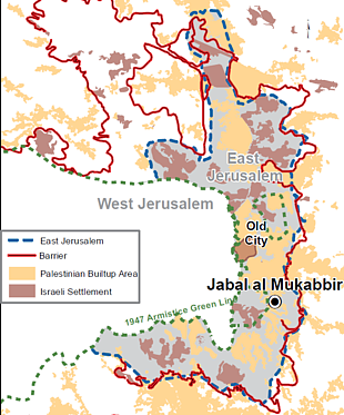 Map of East Jerusalem and Jabal al Mukabbir