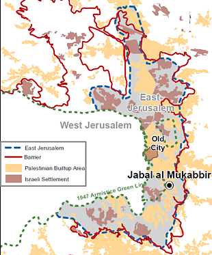 מפת ירושלים המזרחית וג'בל אל־מוכבר