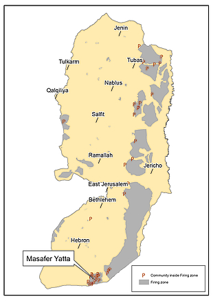 מפה: שטחים צבאיים סגורים ושטחי אש בגדה המערבית