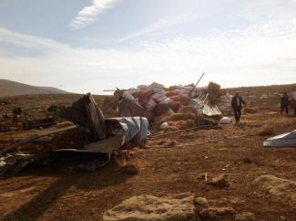 Home in the herding community of Al Hadidiya demolished due to lack of building permits, 26 November 2015. Photo by OCHA.