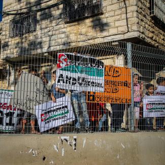 Palestinians from As Salaymeh and Gaith neighborhood protesting in the front of the newly erected fence and gate in the area. 28 August 2017. © Photo by CPT. 