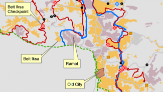 Map: West Bank: Barrier and other access restrictions in the Jerusalem area (cropped)