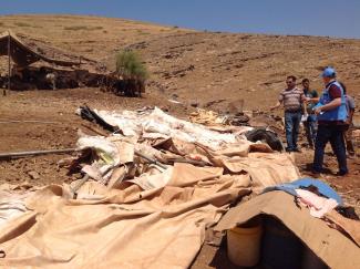 Needs assessment ongoing following a demolition in the Khirbet ar Ras al Ahmar community in the Northern Jordan Valley, 30 July, 2019. 