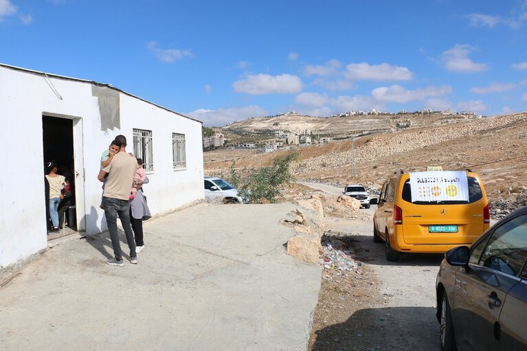 Palestinian Medical Relief Society (PMRS) mobile clinic providing health services in Al Uqban community, Bethlehem governorate. Photo: PMRS Mobile Clinic Team