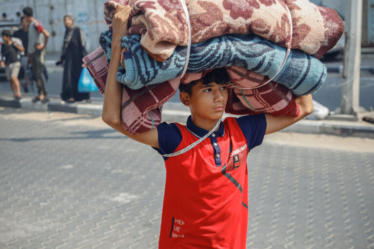 A displaced child in Gaza, October 2023. Photo by UNRWA