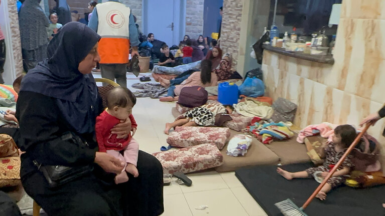 Displaced Palestinians staying at Al Quds hospital in Gaza, 29 October 2023. Photo by WHO