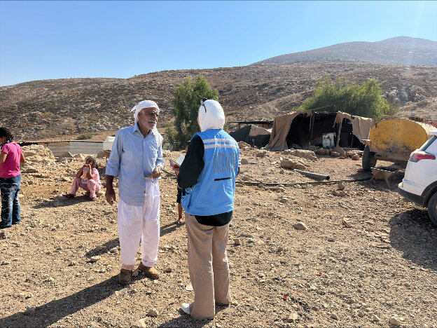 “They prevent us from grazing our sheep.” Mohamad Abu Seif (Abu Khalid), 90, speaks to an OCHA staff about how settlers have intensified their pressures on his community to leave after 7 October.