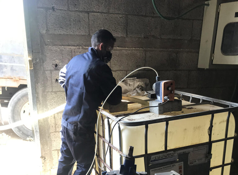 Chlorine provision to a water well in northern Gaza, used to for disinfection. Photo by Palestinian Environment Friends/2021