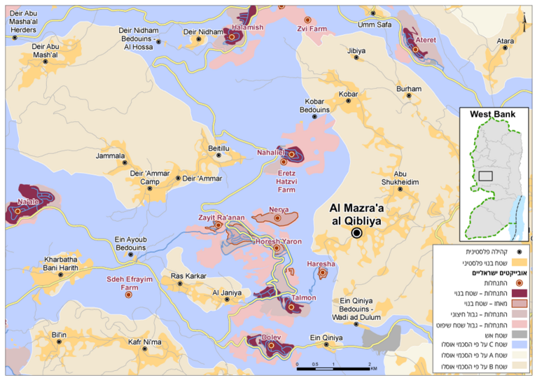 מפה: אל־מזרעה אל־קיבלייה והתנחלויות סמוכות