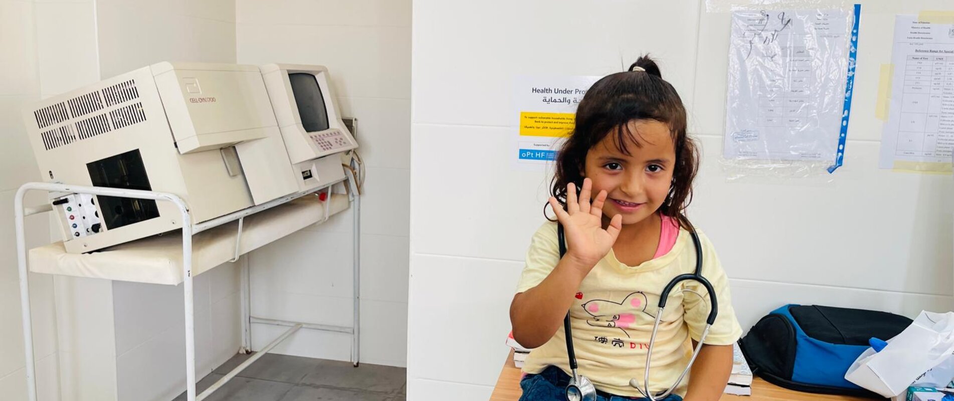 Five-year-old Samar during a check-up at the mobile clinic in An Najada, southern West Bank. Photo by CARE.